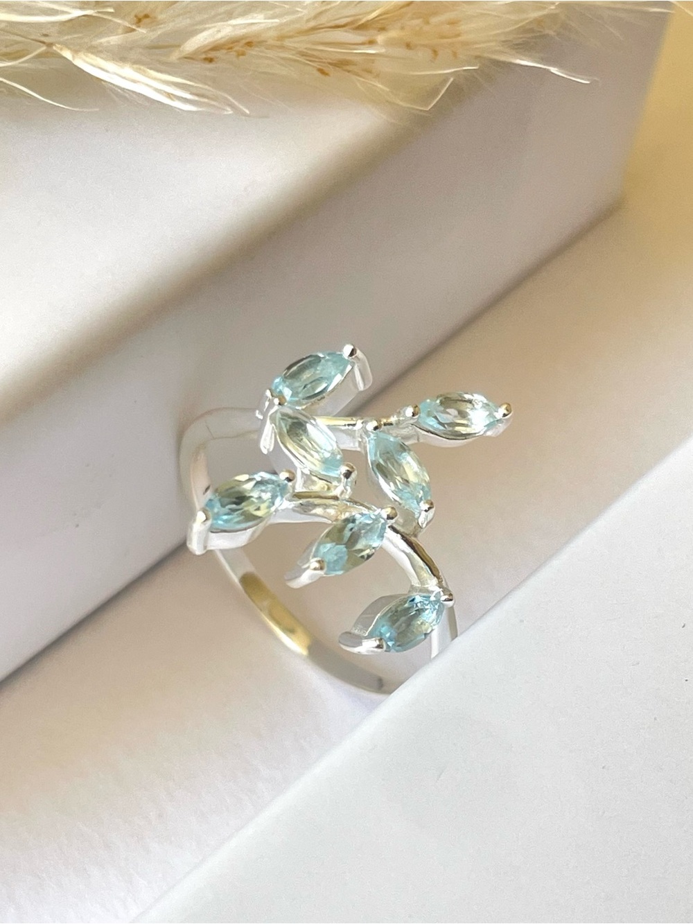 Natural Blue Topaz “The branch” ring in 825 Sterling silver! US: 8 - Picture 11 of 11
